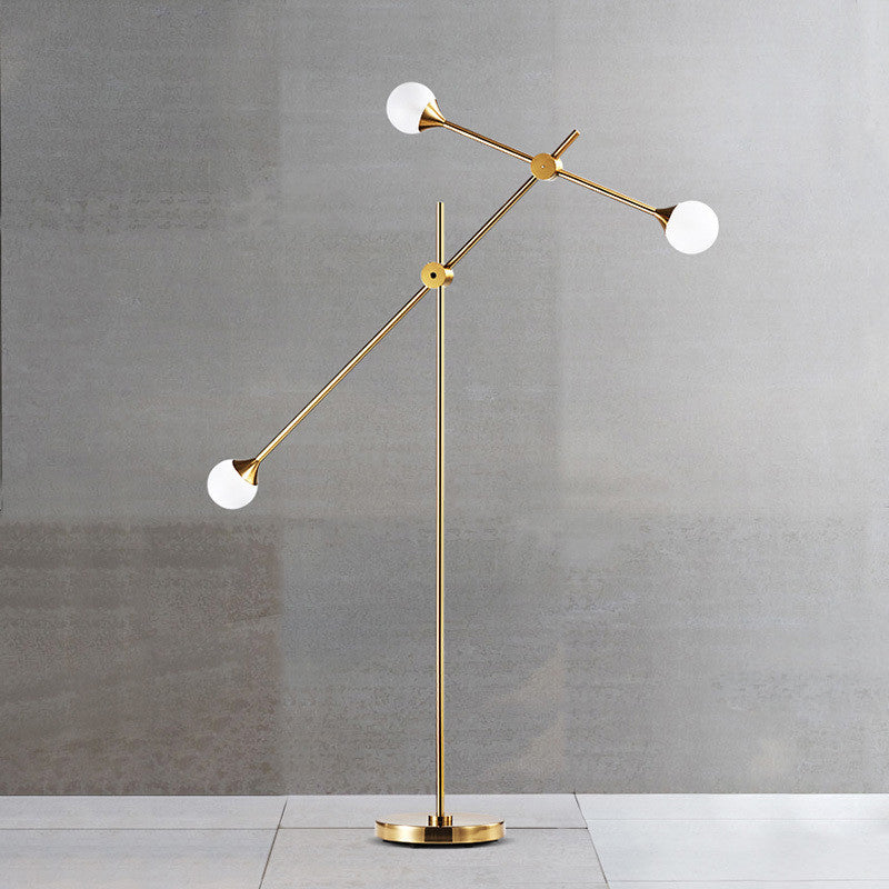 Metal Orb White Glass Shade Floor Lamp Modernist LED Gold Standing Lighting with Swing Arm