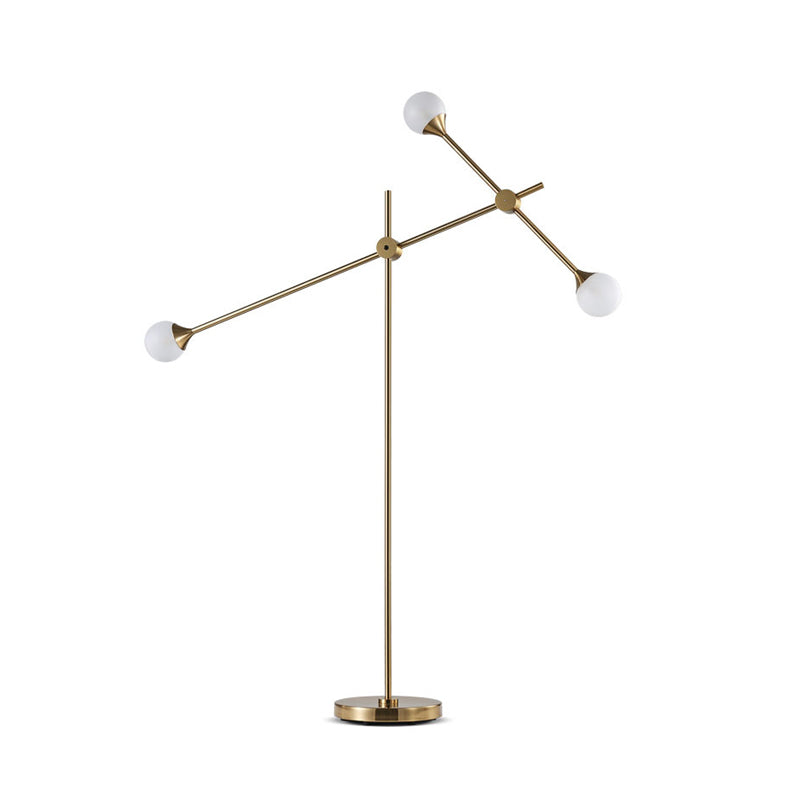 Metal Orb White Glass Shade Floor Lamp Modernist LED Gold Standing Lighting with Swing Arm