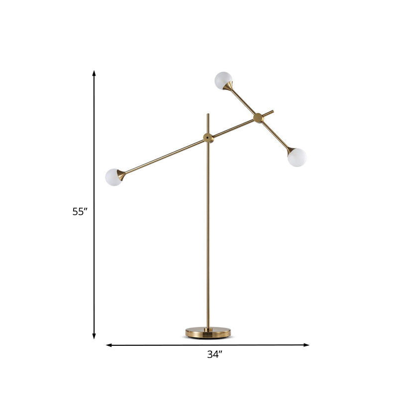 Metal Orb White Glass Shade Floor Lamp Modernist LED Gold Standing Lighting with Swing Arm