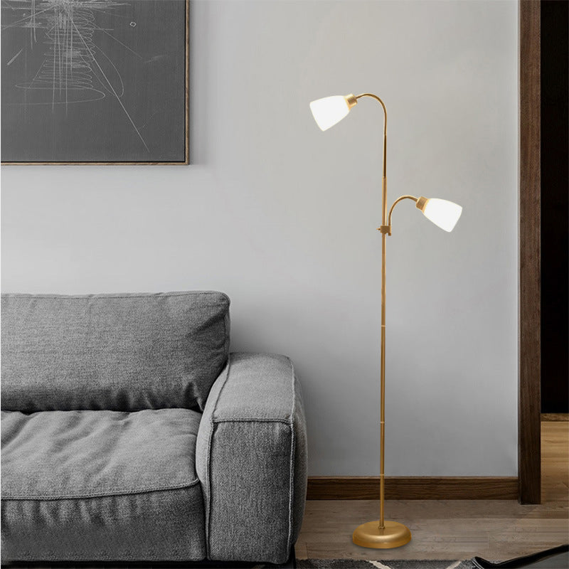 Trumpet Reading Floor Lamp Simplicity Acrylic 2 Bulbs Gold Standing Lighting for Study Room