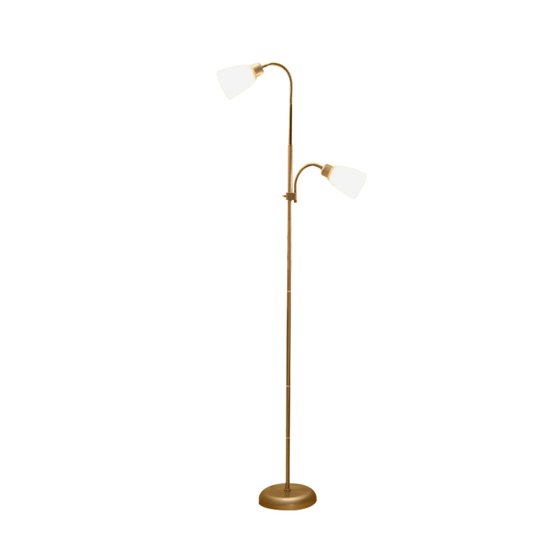 Trumpet Reading Floor Lamp Simplicity Acrylic 2 Bulbs Gold Standing Lighting for Study Room