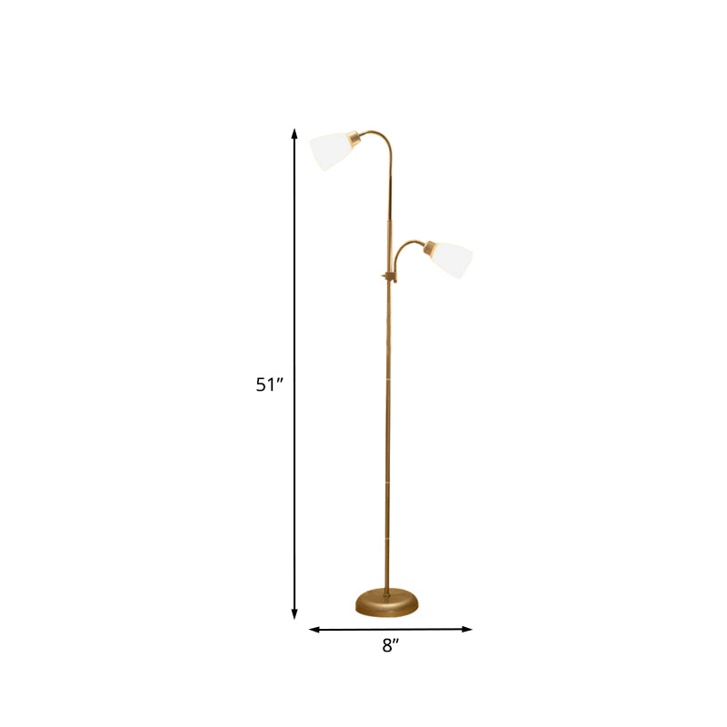 Trumpet Reading Floor Lamp Simplicity Acrylic 2 Bulbs Gold Standing Lighting for Study Room