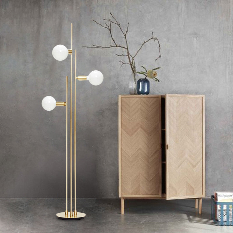 Metallic boomvloer leeslamp hedendaagse 3-head goud staande verlichting voor woonkamer