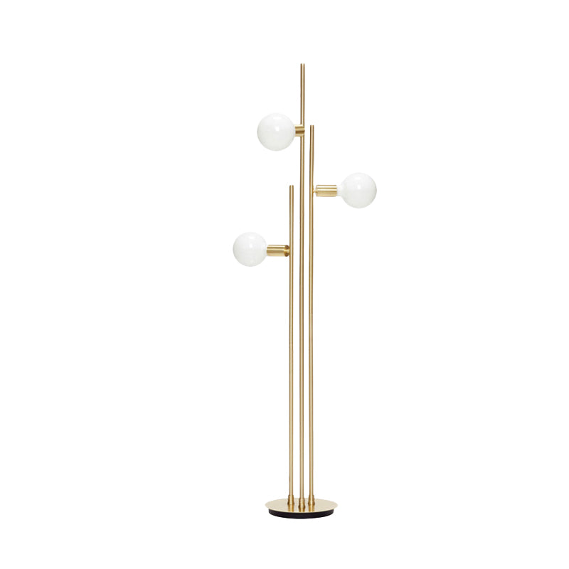 Metallic Tree Floor Reading Lamp Contemporary 3-Head Gold Standing Lighting for Living Room