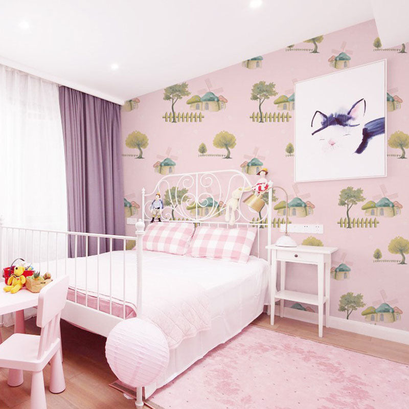 Neutral Color Cartoon Mushroom Wallpaper Water-Resistant Wall Covering for Boy's or Girl's Bedroom