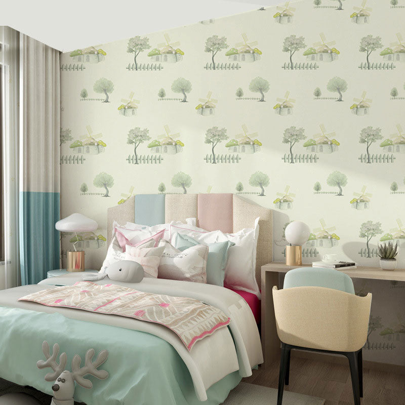 Neutral Color Cartoon Mushroom Wallpaper Water-Resistant Wall Covering for Boy's or Girl's Bedroom