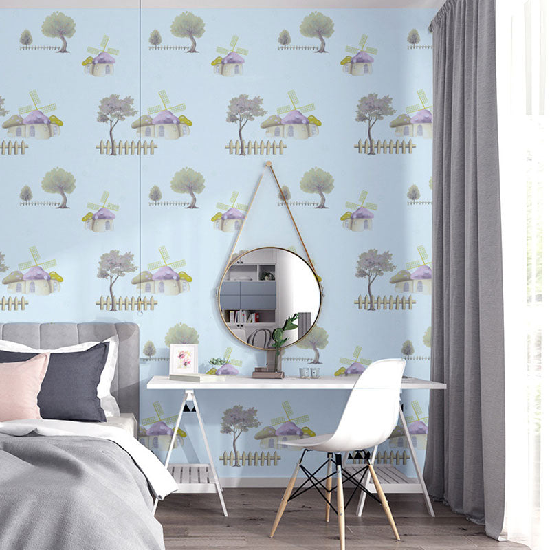 Neutral Color Cartoon Mushroom Wallpaper Water-Resistant Wall Covering for Boy's or Girl's Bedroom