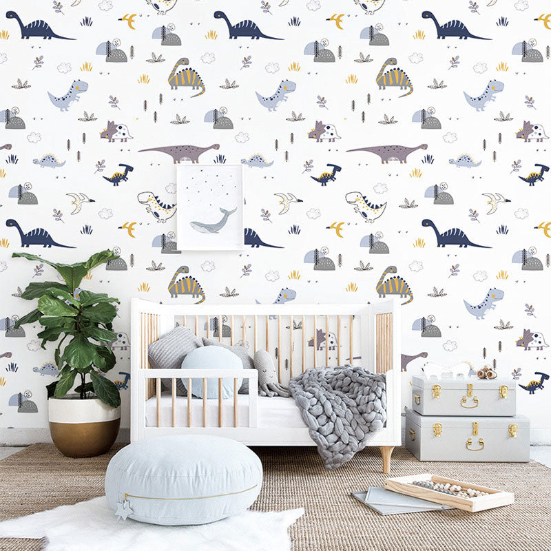 Stain-Resistant Cartoon Animal Wallpaper Roll 57.1 sq ft. Minimalist Wall Covering for Children's Bedroom