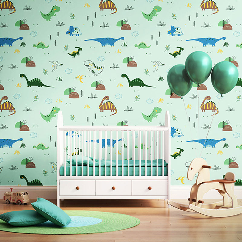 Stain-Resistant Cartoon Animal Wallpaper Roll 57.1 sq ft. Minimalist Wall Covering for Children's Bedroom