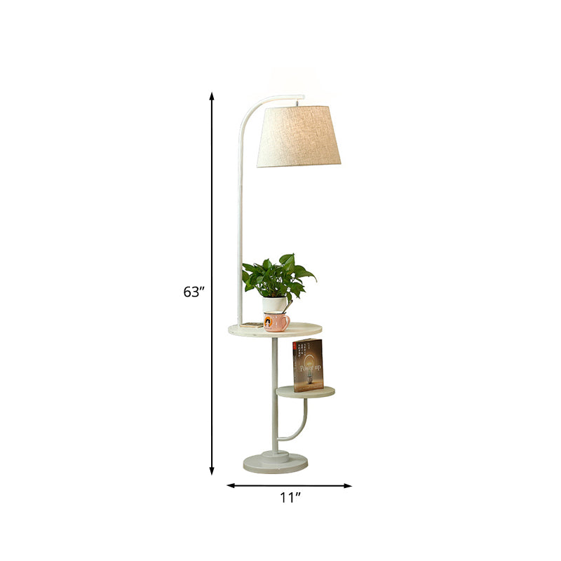 Single Living Room Stand Desk Light Modern White Arced Floor Lamp with Barrel Fabric Shade