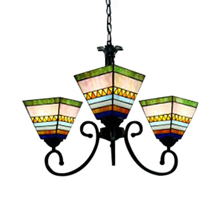 Stained Glass Craftsman Chandelier Living Room 3 Lights Tiffany Antique Ceiling Pendant in Pink