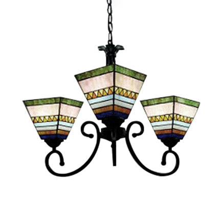 Stained Glass Craftsman Chandelier Living Room 3 Lights Tiffany Antique Ceiling Pendant in Pink