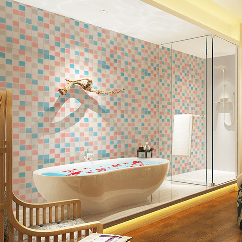 Mosaic Tile Wall Covering in Natural Color, Nordic Wallpaper Roll for Bathroom Decor, Self-Adhesive