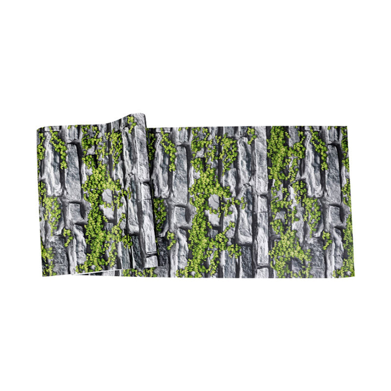 Retro Plant and Brick Wallpaper Roll for Bar Decoration, Neutral Color, 33'L x 20.5"W