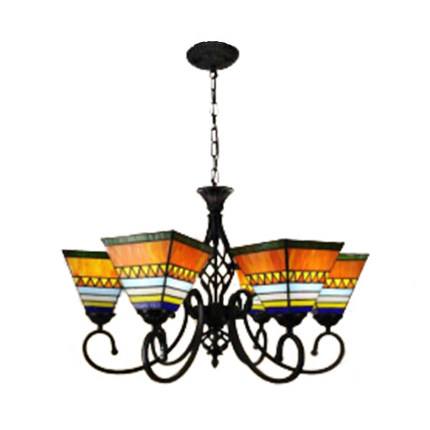 Stained Glass Craftsman Chandelier Living Room Multi-Head Traditional Tiffany Hanging Light in Orange