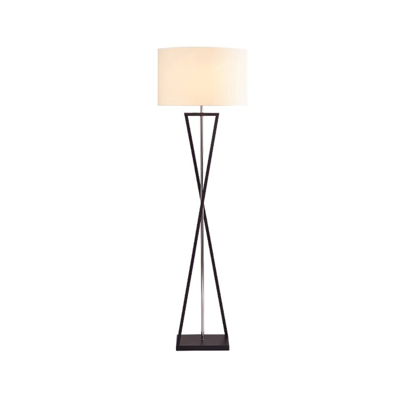 Kruising lijn ijzer opstaan ​​lamp Modern 1 bol Wit/zwart/wit-zwarte leesvloer Lamp met trommelstofstofschaduw