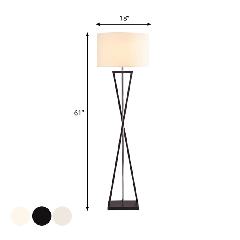 Kruising lijn ijzer opstaan ​​lamp Modern 1 bol Wit/zwart/wit-zwarte leesvloer Lamp met trommelstofstofschaduw