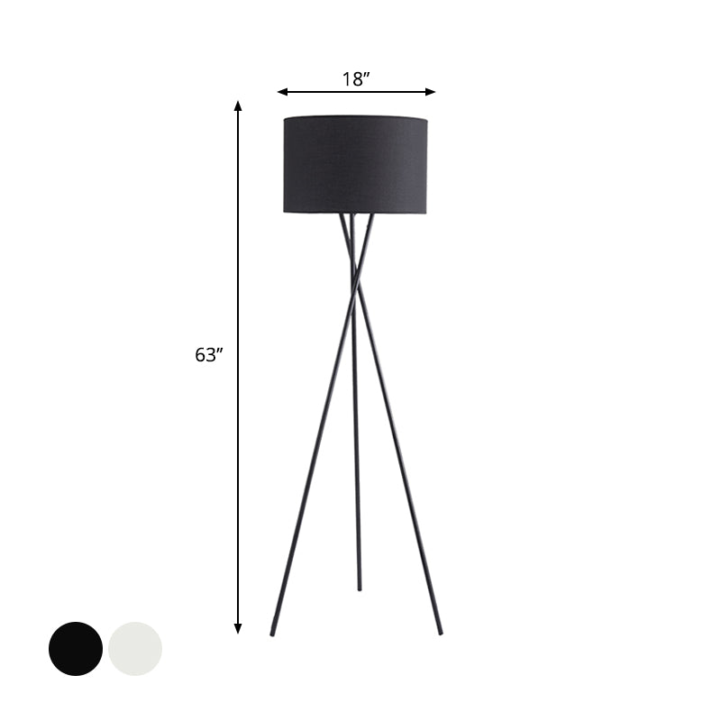 Drum Shade Floor Reading Lamp Simplicity Fabric 1 Light White/Black Tripod Standing Floor Lamp