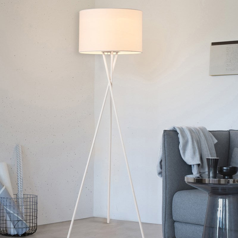 Drum Shade Floor Reading Lamp Simplicity Fabric 1 Light White/Black Tripod Standing Floor Lamp