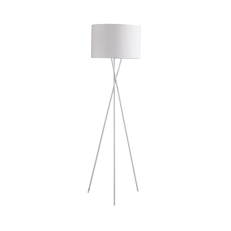 Drum Shade Floor Reading Lamp Simplicity Fabric 1 Light White/Black Tripod Standing Floor Lamp