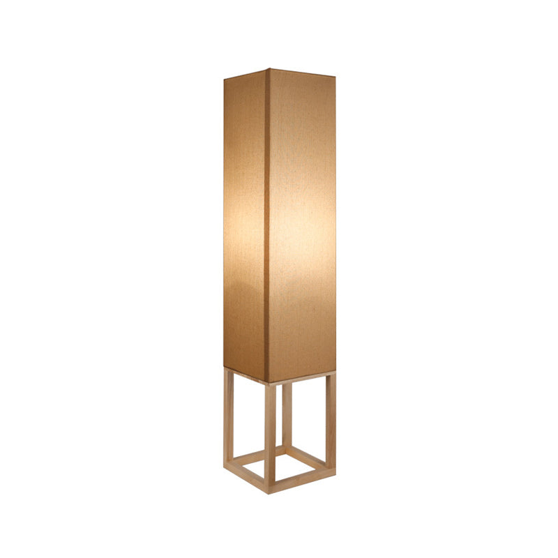 Asian Style 1 Bulb Floor Reading Light with Wood Panel Shade Beige Rectangular Stand Up Lamp