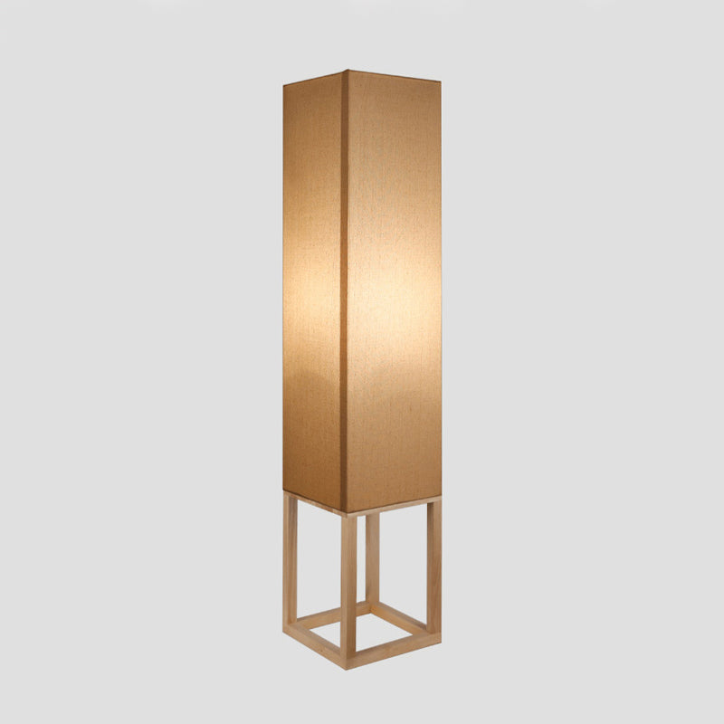 Estilo asiático 1 Luz de lectura de piso de bulbo con tono de panel de madera Beige Rectangular Stand Up Lámpara