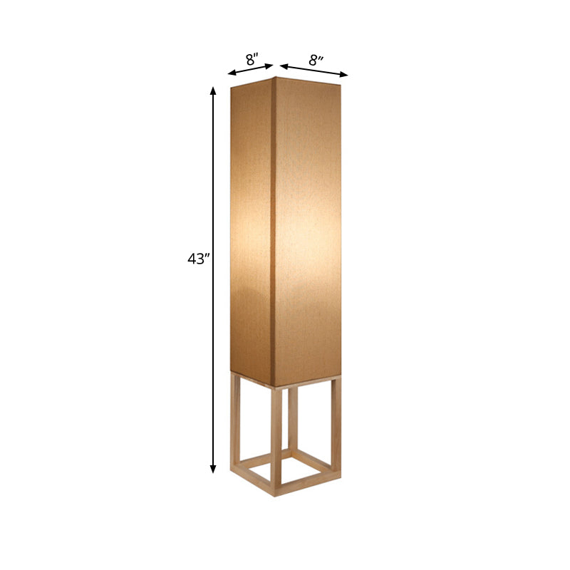 Asian Style 1 Bulb Floor Reading Light with Wood Panel Shade Beige Rectangular Stand Up Lamp