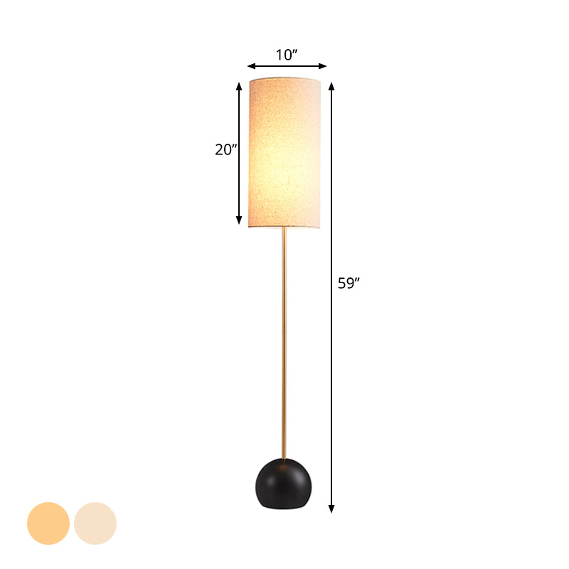 1-Light Living Room Standing Floor Lamp Minimalism Flaxen/Beige Stand Up Light with Cylindrical Fabric Shade