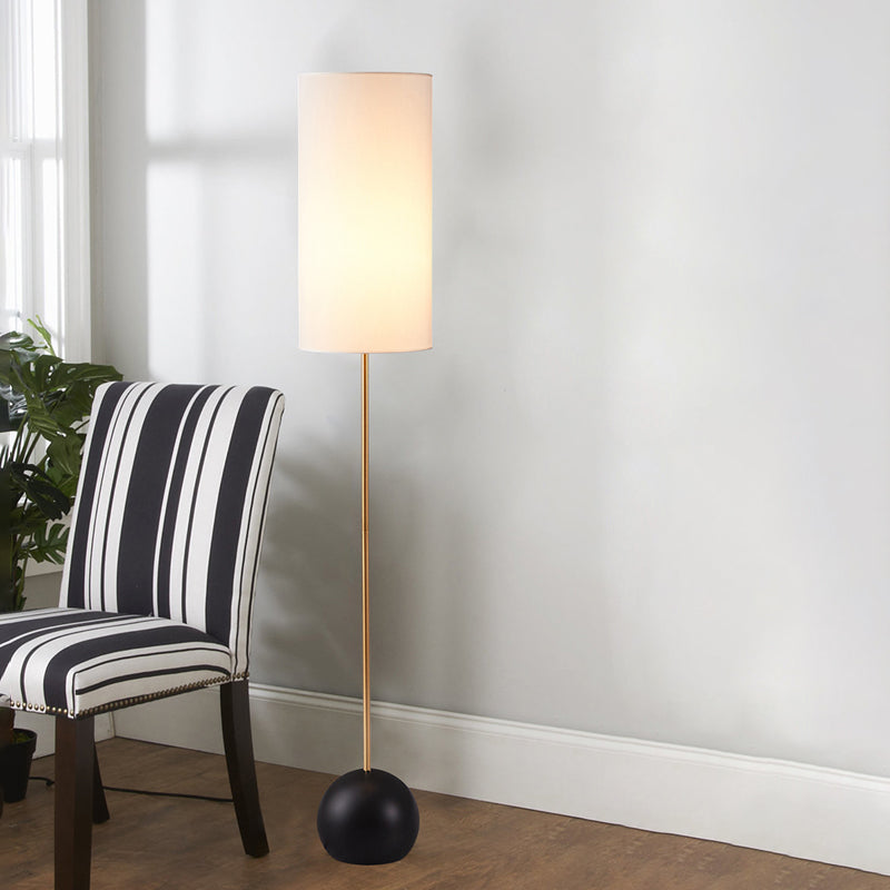 1-Light Living Room Standing Floor Lamp Minimalism Flaxen/Beige Stand Up Light with Cylindrical Fabric Shade