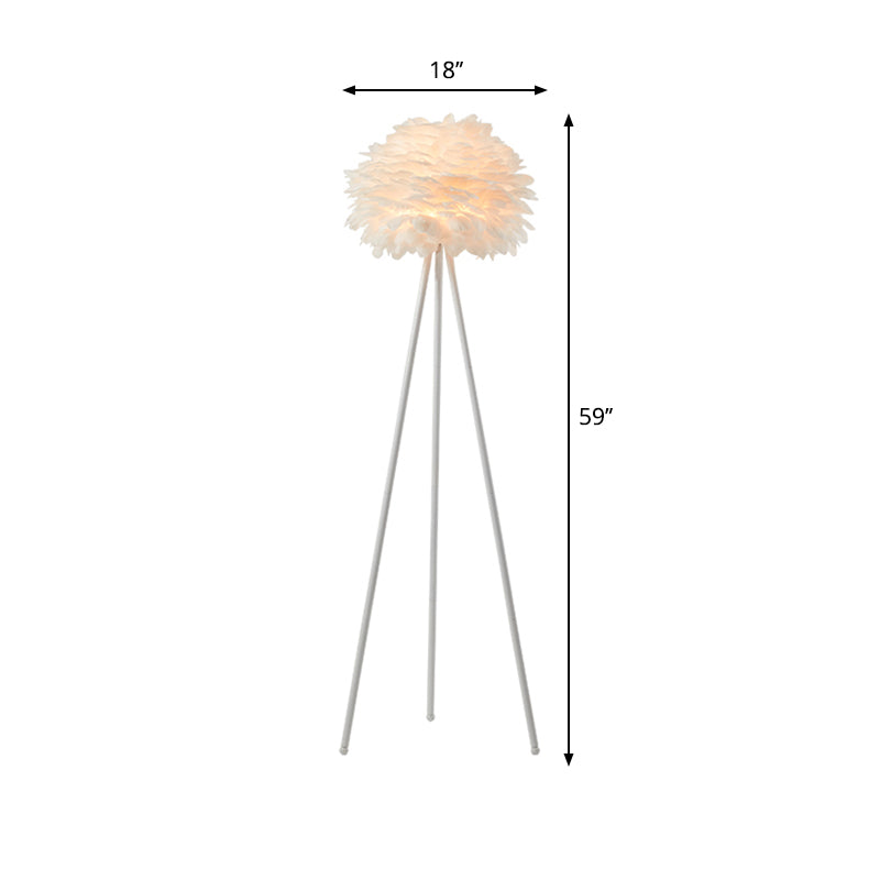 Metal Tripod Standing Floor Light Contemporary 1-Head Floor Lamp with Feather Shade in White