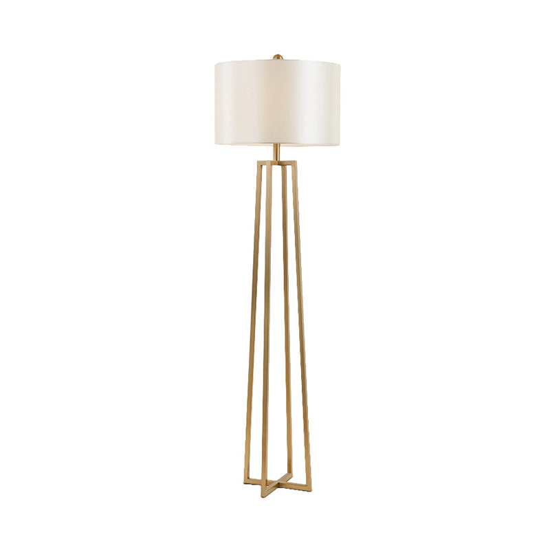 Weißer Stoff Trommelfarbton Bodenleuchte modernistische 1-Kopf-Vierbeinboden stehende Lampe in Gold