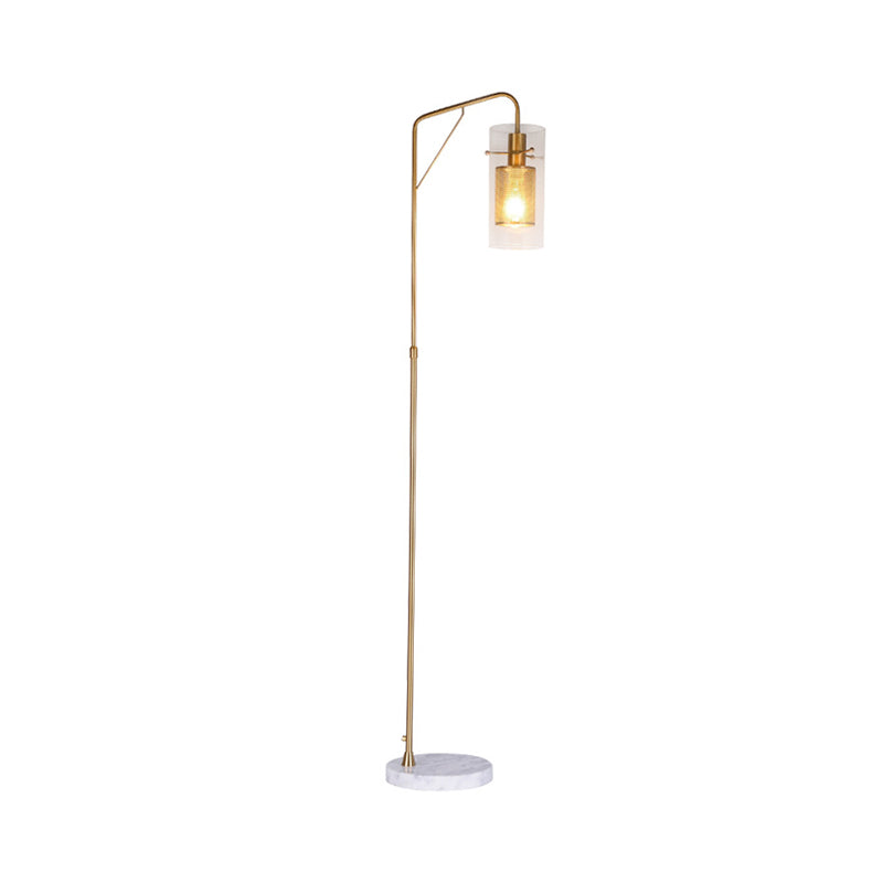 Metalen buis gaas leesvloer lamp postmodern 1 licht gouden stand -up lamp met heldere glazen schaduw