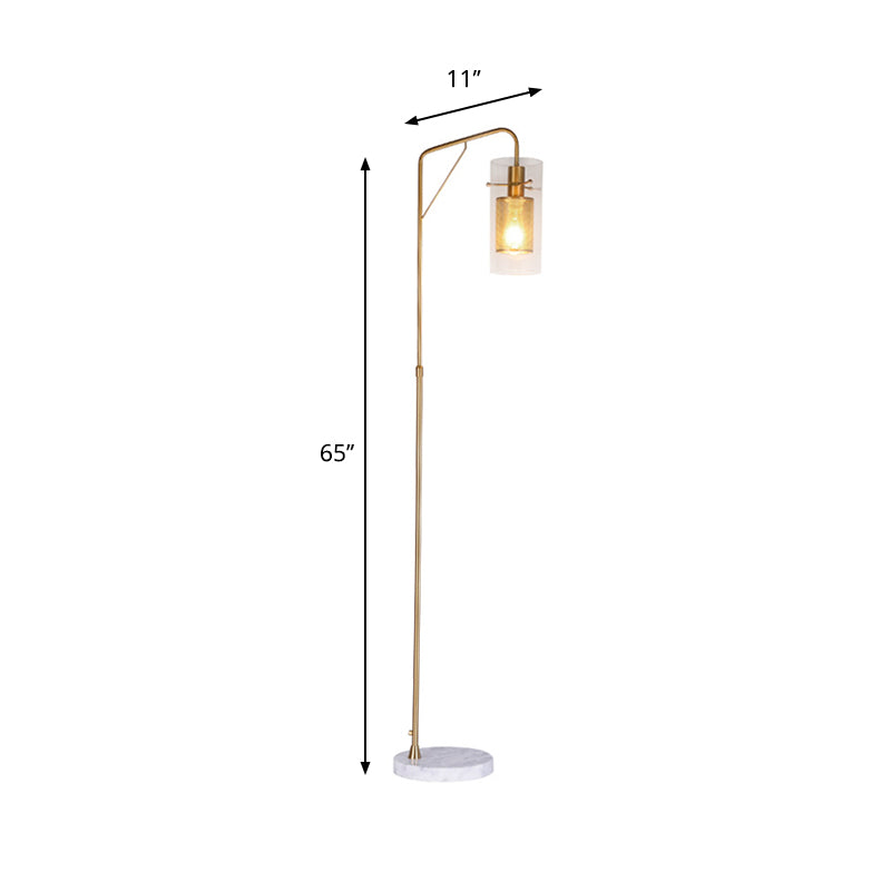 Metalen buis gaas leesvloer lamp postmodern 1 licht gouden stand -up lamp met heldere glazen schaduw