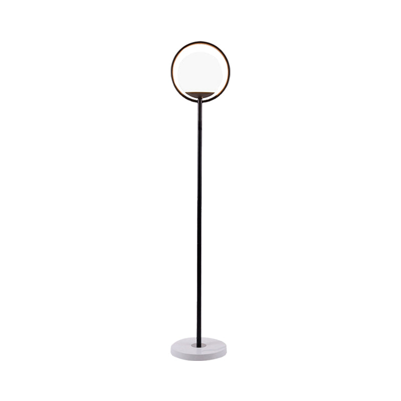 Halo Ring Floor Lamp Minimalism Metal 1 Head Black/Gold Stand Up Light with Globe White Glass Shade