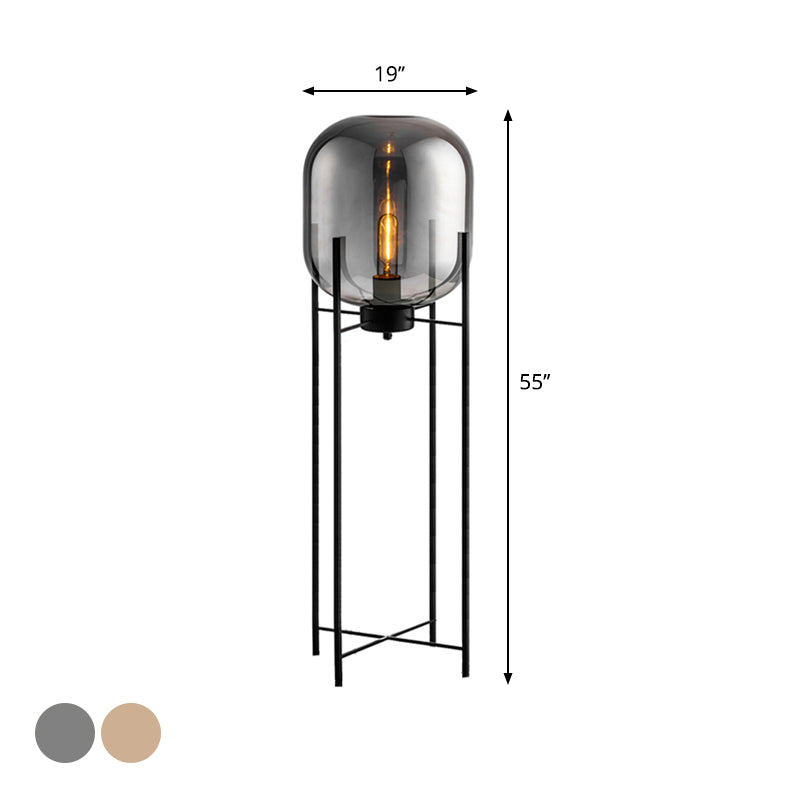 Langwerpige woonkamer opstaan ​​licht rookgrijs grijs/cognac glazen schaduw led eenvoud vloer staande lamp