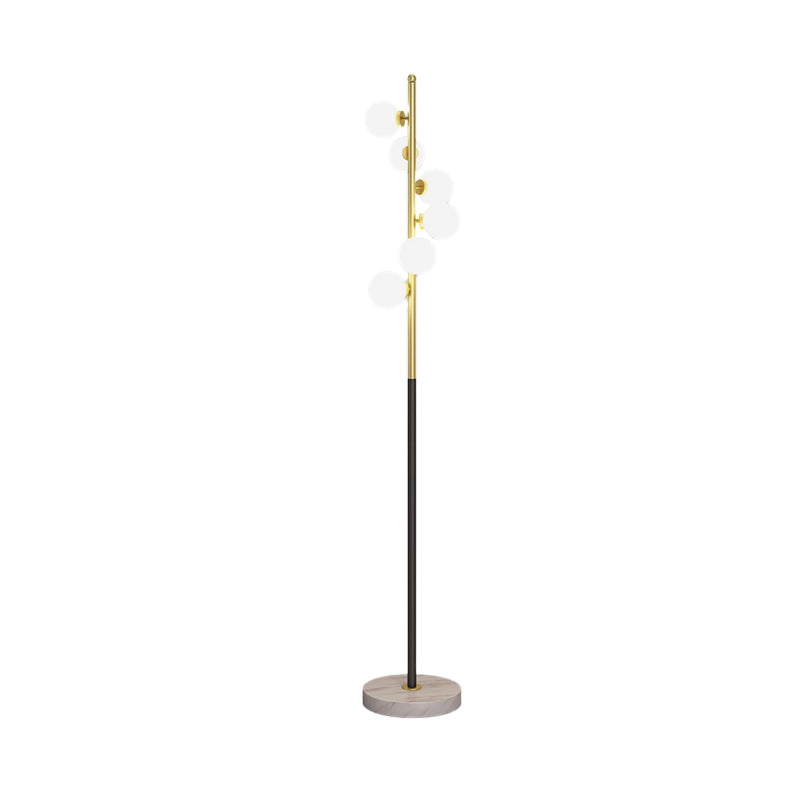 Opal Glass Ball Standing Floor Light with Spiral Design Modernist 6-Head Gold-Black Stand Up Lamp