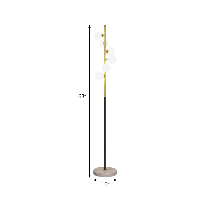 Opalglaskugel stehend Bodenlicht mit Spiraldesign Moderne 6-Kopf-Goldschwarz-Stand-up-Lampe