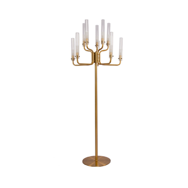 Tube Clear Glass Stand Up Lamp 9-Bulb Postmodern Gold Finish LED Tree Floor Standing Light