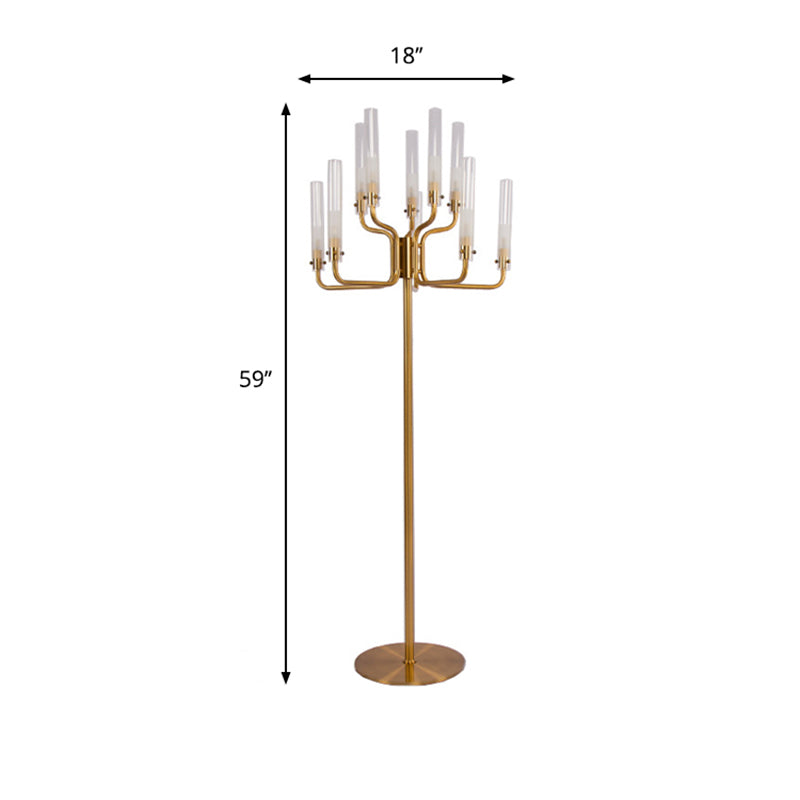 Tube Clear Glass Stand Up Lamp 9-Bulb Postmodern Gold Finish LED Tree Floor Standing Light