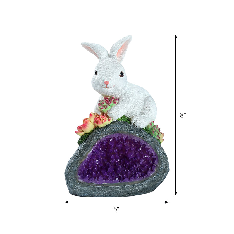 White Rabbit Solar Path Lighting Ideas Cartoon LED Resin Table Lamp for Courtyard