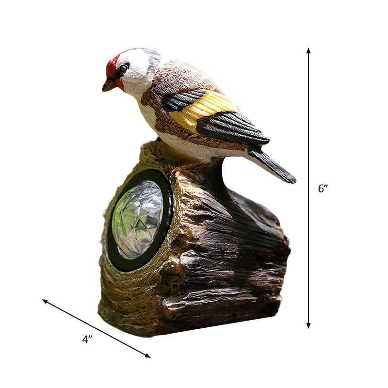 Countryside Bird Resin Solar Path Lamp LED Outdoor Ground Light around Garden Pool in Red/White/Orange