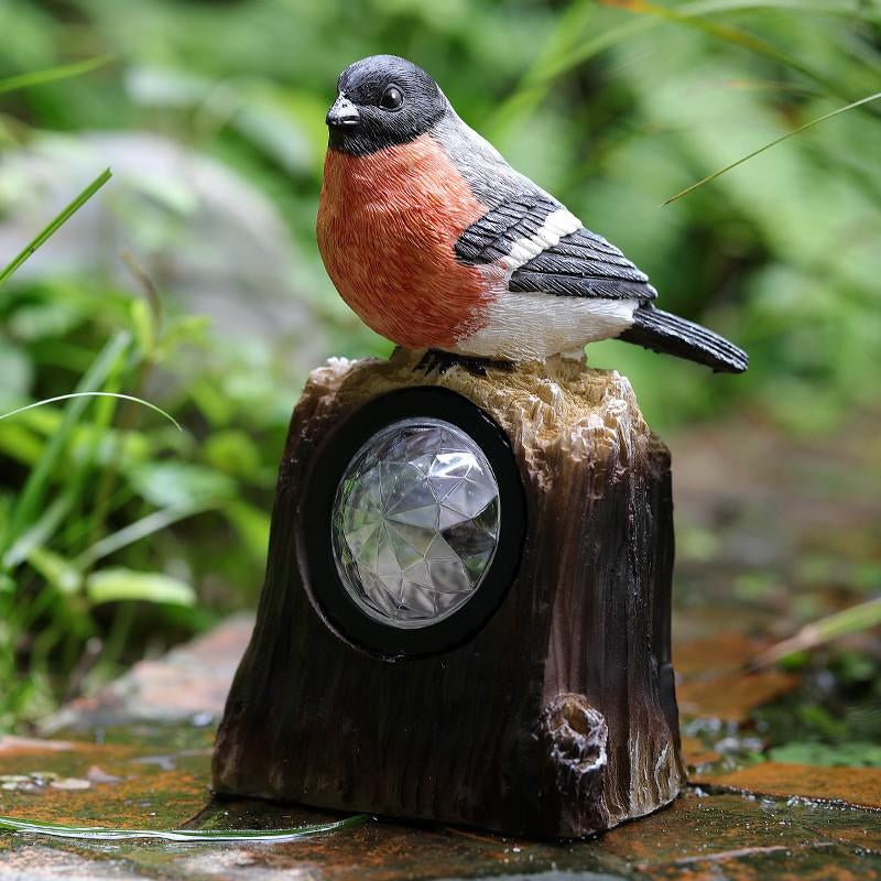 Countryside Bird Resin Solar Path Lamp LED Outdoor Ground Light around Garden Pool in Red/White/Orange