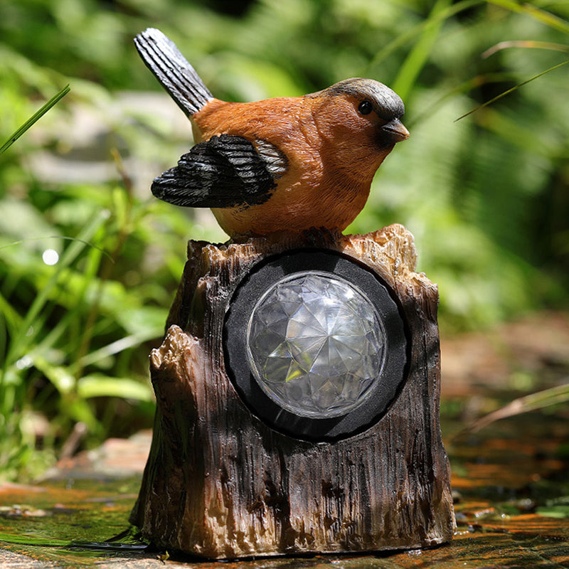 Countryside Bird Resin Solar Path Lamp LED Outdoor Ground Light around Garden Pool in Red/White/Orange
