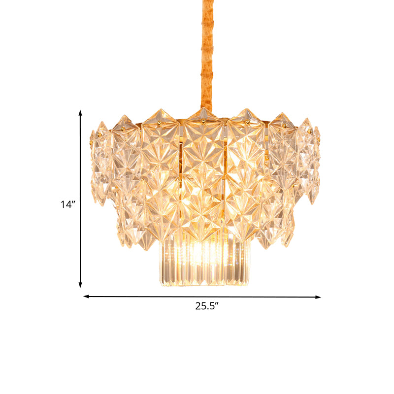 9 Heads Crystal Flute Hanging Chandelier Post Modern Gold Drum Dining Room Suspended Lighting Fixture