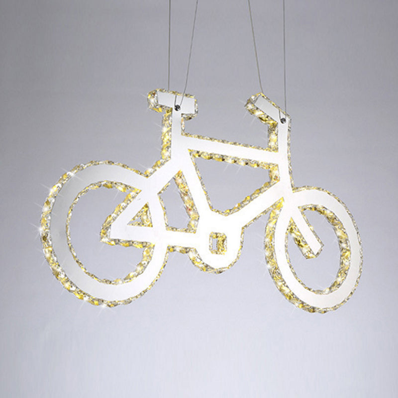 LED Inserted Crystal Chandelier Light Fashion Chrome Bicycle Living Room Pendulum Light