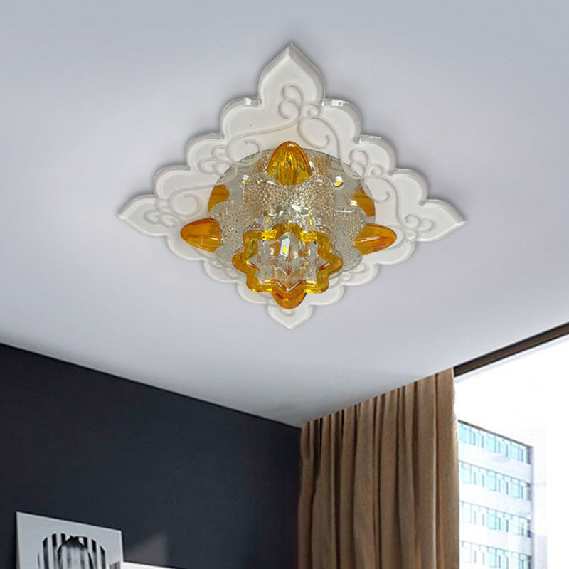 Amber Beveled Glass Crystal Floral Flushmount Contemporary LED Balcony Close to Ceiling Lighting Fixture