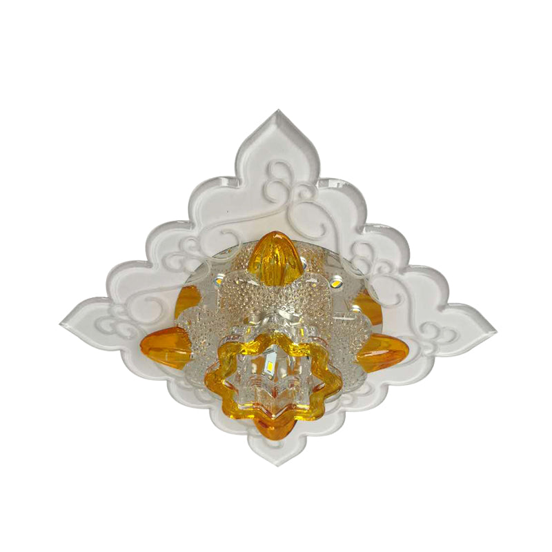 Amber Beveled Glass Crystal Floral Flushmount Contemporary LED Balcony Close to Ceiling Lighting Fixture