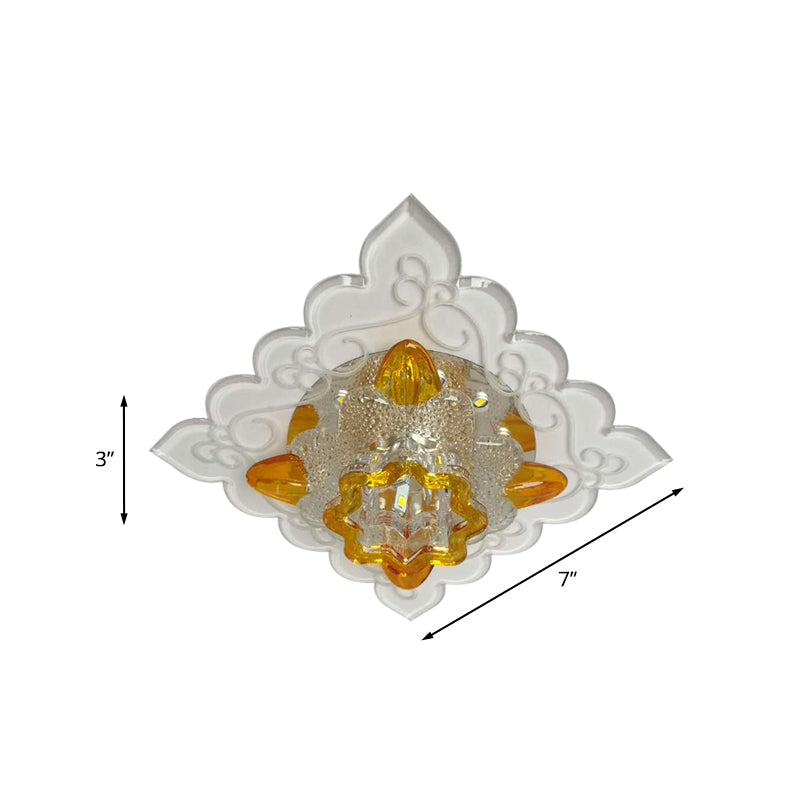 Amber Beveled Glass Crystal Floral Flushmount Contemporary LED Balcony Close to Ceiling Lighting Fixture