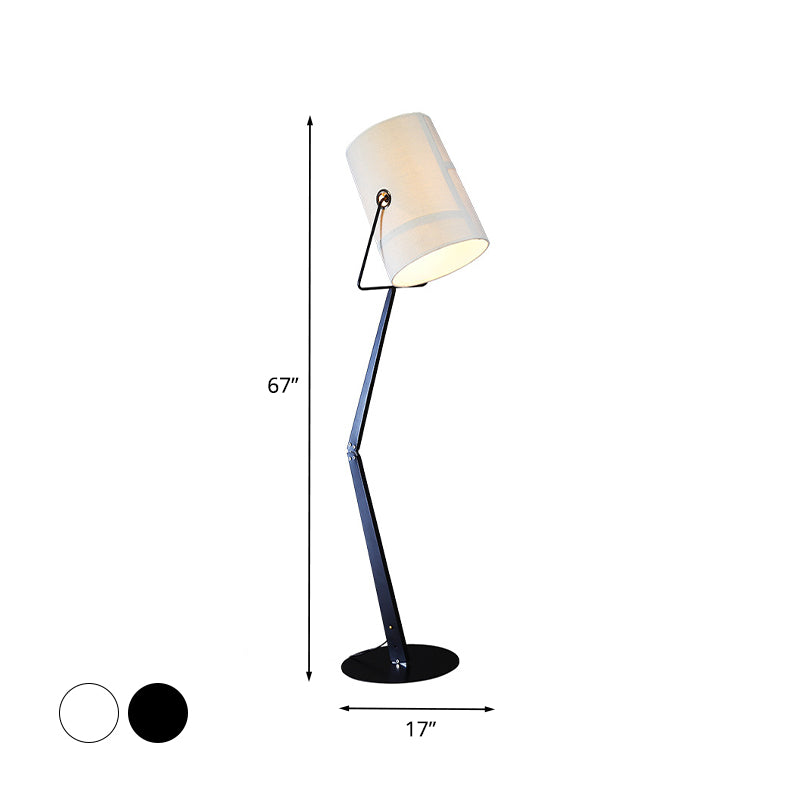 Modernist Fass Stand up Lampe mit Schwung Arm Metal 1 Glühbirnenraum Bodenlicht in Schwarz/Weiß