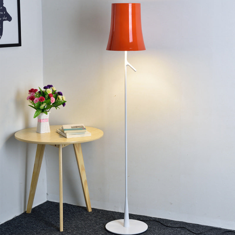 Metallic Bell Shape Floor Lamp Contemporary Single Head White/Orange Standing Light for Study Room